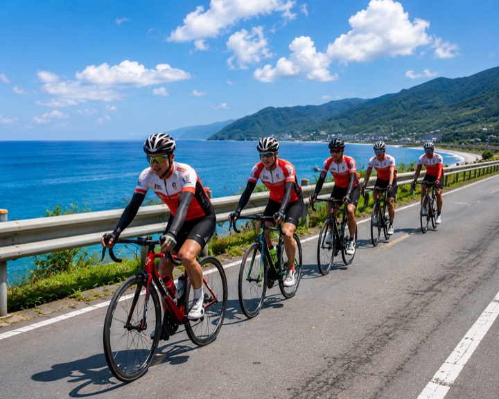 車隊騎在海岸公路