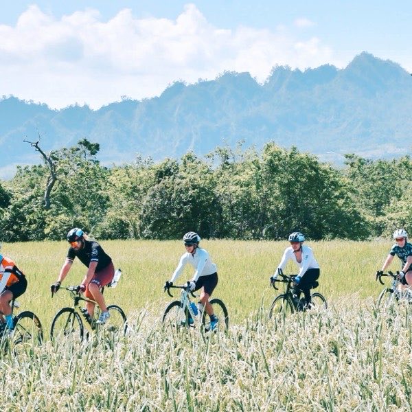 車隊騎過山腳下的田野